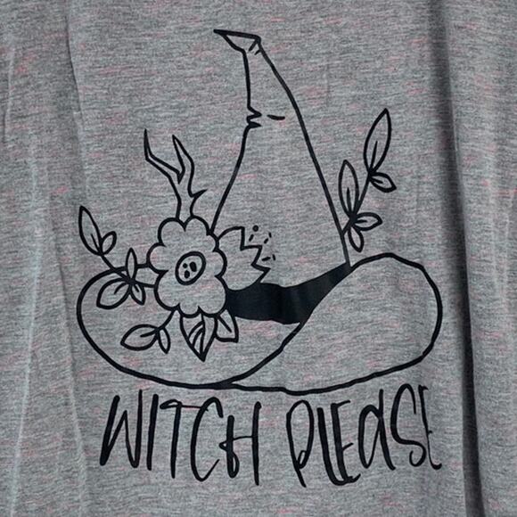 Upcycled Hand Printed Womens Medium Halloween Witch Please Long Sleeve Tee Shirt - Picture 2 of 5